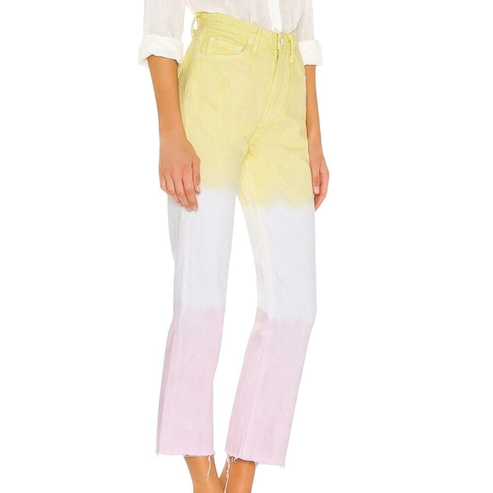 Grlfrnd Mica Crop Color Block Changing Skies Fray Hem Jeans 26